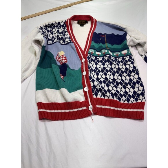 Vintage Eddie Bauer Sweater Mens Large Golf Argyle Cardigan Button Front 90s - Picture 2 of 16